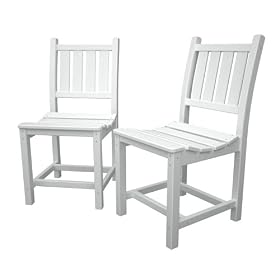 Polywood Outdoor Furniture Traditional Dining Chair, Set of 2, White-Recycled Plastic...