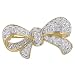 Ribbon Shaped Brooch, 14kt Gold-Plated and Rhodium-Plated, Clear CZ