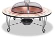 Decorative ceramic tile outdoor fireplace with copper bowl