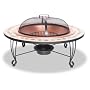 Decorative ceramic tile outdoor fireplace with copper bowl