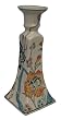 Asian candlesticks, peach, blues, orange - hand painted porcelain (pair)