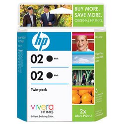 HP 02 Black Twin Pack Ink Cartridge with Vivera Ink