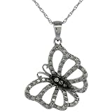 Revoni 9ct White Gold 18 in. Thin Chain & 3/4 in. (19mm) tall Butterfly Diamond Pendant w/ 0.02 Carat Brilliant Cut Diamonds