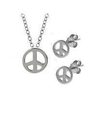Bling Jewelry 925 Silver Mini Peace Pendant Necklace and Stud Earrings Set
