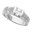 14K White Gold Hand-Engraved Diamond Solitaire Engagement Ring - 0.50 Ct.