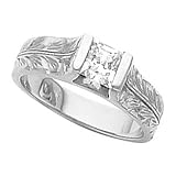 14K White Gold Hand-Engraved Diamond Solitaire Engagement Ring - 0.50 Ct.