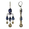 Faux Sapphire Chandelier Drop Earring - Goldtone