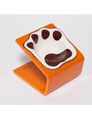 Choco & Cherry Raised Pet Feeder Hand Painted Ceramic Bowl and Polished Acrylic Stand Small (Orange)