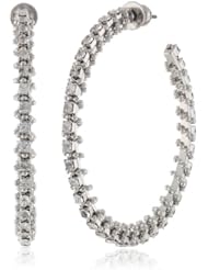 ABS By Allen Schwartz Silver Tone and Rhinestone Chain Wrapped Hoop Earrings
