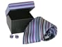 Black, Blue, Taupe, Fuchsia, and Beige Striped Silk Necktie & Cufflinks