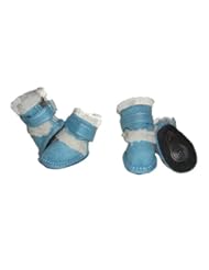 Pet Products: Duggz Snuggly Shearling Dog Boots in Blue and White Size: Small (2.8" x 1.7") - Pet Life