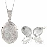 Sterling Silver Etched Flower Design Oval Four Panel Locket Pendant