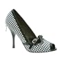 Women's 3 Inch Heel Gingham Peep Toe Pump With Buckle Detail (Black;11)