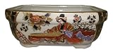 Chinese hand painted double walled porcelain bonsai planter pot - gold filigree court musician design
