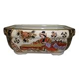 Chinese hand painted double walled porcelain bonsai planter pot - gold filigree court... by Reorient