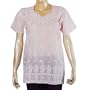 Lady Shirt Cotton Short Sleeve Top Blouse Chikan Embroidery Size M (ctop437)