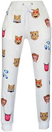 Womens Emoji Expression 3d Sweatpants Hipster Unisex Joggers (Medium, White)