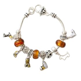 Buy Dog Theme Brown and Amber Designer Style Charm Bracelet Fashion Jewelry by PammyJ Bracelet