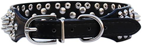 Walma for Neck 18.50"-21.26" Spiked Studded Leather Pet Dog Collar Spike Pitbull (Black)