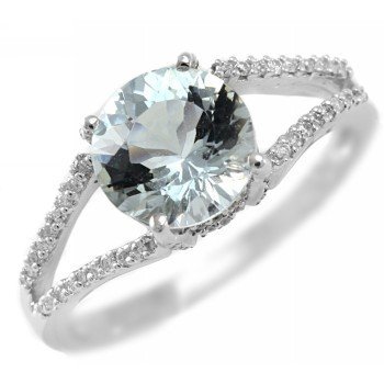 2.20ct AAA Aquamarine & Diamond Engagement Ring 14k White Gold