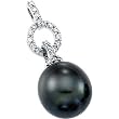 14K White Gold Tahitian Cultured Near Round Dark Grey "A" Quality Near Round Pearl and Diamond Pendant