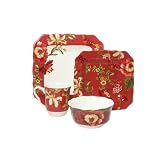 222 5th Fleur Rouge 16-Piece Dinnerware Square Service for 4 by 222 Fifth