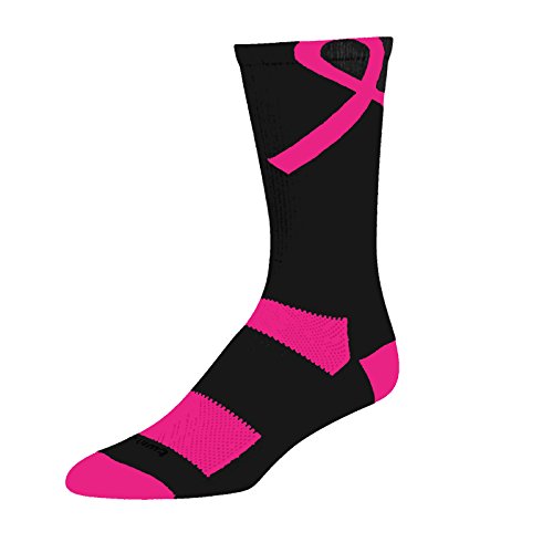 TCK Pink Ribbon Awareness Crew Socks (Black/Neon Pink, Medium)