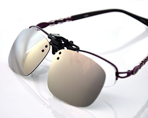 Excellentsight Clip-on Flip-up Polarized Plastic Sunglasses Lenses Glasses Golden Mirror,silver Mirror Outdoor Driving Fishing Sport (Silver Mirror(Day) + Yellow(Night))