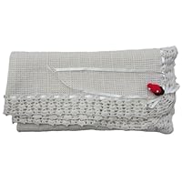 Handmade Baby Blanket in Natural Oatmeal - Hand-crocheted Border (strawberry keepsake)