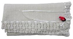 Handmade Baby Blanket in Natural Oatmeal - Hand-crocheted Border (strawberry keepsake)