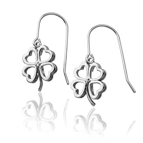 Sterling Silver Diamond-Accent Four Leaf Clover Wire Earrings
