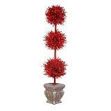 3-Ball Tinsel Potted Tree- Red(5')