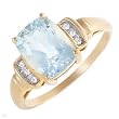 Ring With 1.85ctw Precious Stones - Genuine Diamonds and Aquamarine in 14K Yellow Gold - Certificate Available.