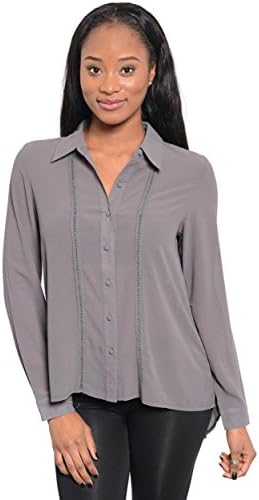 2LUV Women's Button Pleat Back Top Grey S(T38200)