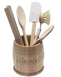 T&G Heritage Round Utensil Pot in Hand Carved Hevea Wood. D120x125mm