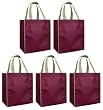 Reusable Grocery Tote Bags 5 Pack, Burgundy w/ Contrast Trim Combo