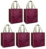 Reusable Grocery Tote Bags 5 Pack, Burgundy w/ Contrast Trim Combo Reusable Grocery Tote Bags 5 Pack, Burgundy w/ Contrast Trim Combo