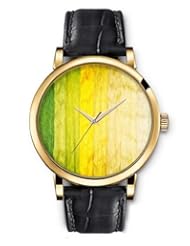 SPRAWL Aanalog Fashion Series Gold Ladies Watches of Genuine Black Leather Strap,Unique Wrist Watch for Women Girls Designed with Colorful wooden Texturta
