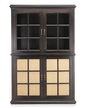 Browning Stacked Cabinet, Antique Ivory, Fabric Door Panels, Linen China Blue, from Williams-Sonoma Home WSH