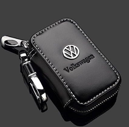 Wise Will Luxury Leather Car Key Chain Zipper Case Remote Wallet Bag, for Many Car (Volkswagen)