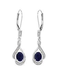 14K White Gold Natural Lapis Lever Back Earrings, 1 7/16 inch long