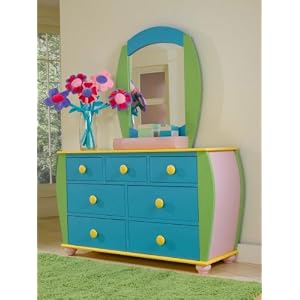 Kids Drawer Dresser with Bun Feet in Multicolored Finish