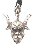 Occult Horned Goat Head Silver Tone Pewter Pendant Necklace - B00065G0TO