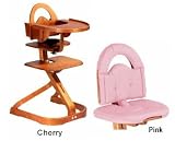 Svan High Chair from Scandinavian Child with Infant Kit and Cushion, Pink Cushion with Cherry Wood