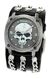 Nemesis #3CB926G Men's Wide Leather Round Skull Cuff Watch