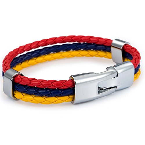 Trendsmax 12mm Wide Mens Womens Colombia Flag Braided Rope Surfer Leather Bracelet Wristband