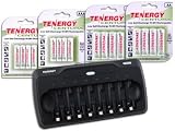 Combo: Tenergy TN157 8-Cells Fast Battery Charger + 2 Cards AA & 2 Cards AAA Tenergy Centura Low Self-Discharge NiMH Rechargeable Batteries