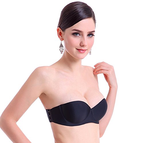 Omedichi Women's Strapless Clear Back Bra Black 38C