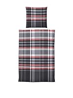 Biberna Juego De Funda Nórdica Flanell (Gris/Rojo)