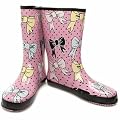 Pink Funky Wellington Boots with black trimming